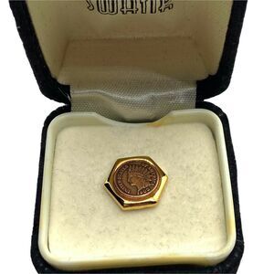 Miniature Penny Tie Tack Vintage Swank Men's Gold Tone Hexagon 1903 Indian Head
